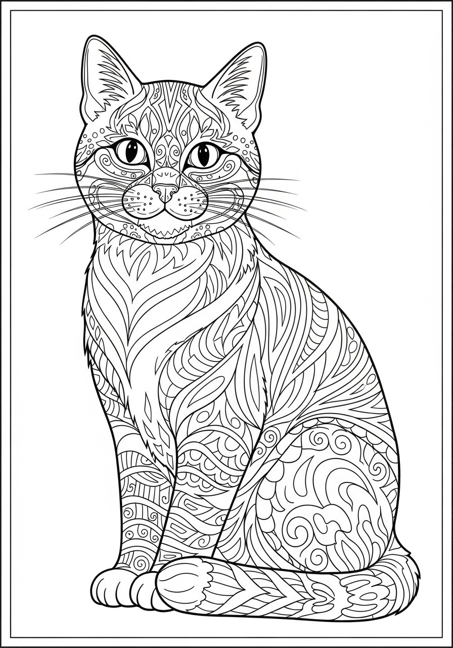 Desenho para Colorir para Adultos de um gato estilizado