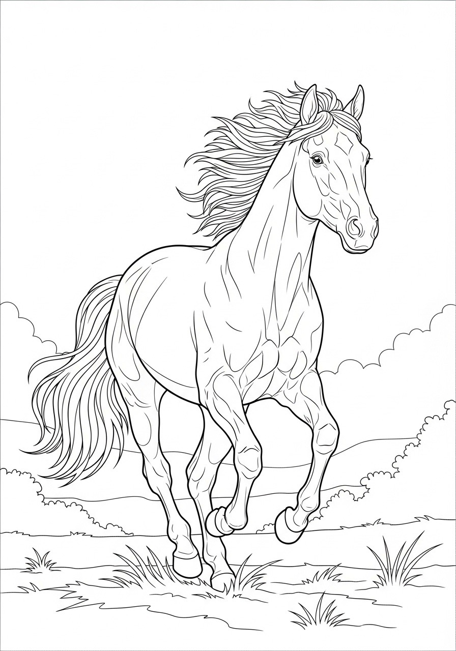 Desenho para Colorir para Adultos de um cavalo correndo