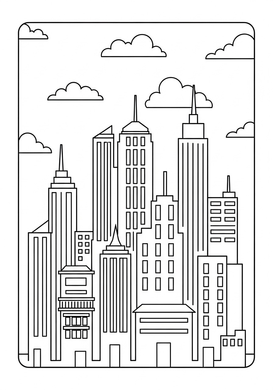 Desenho para Colorir para Adultos de um skyline de cidade