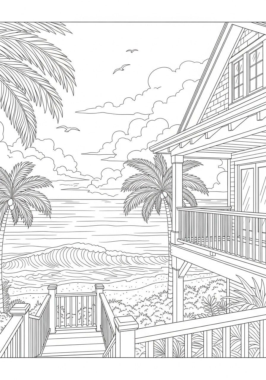 Desenho para Colorir para Adultos de uma paisagem costaleira