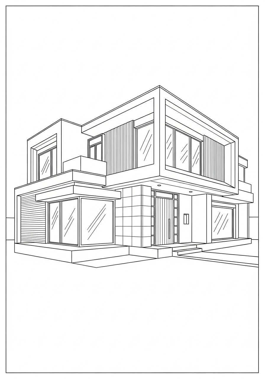 Desenho para Colorir para Adultos de uma casa moderna