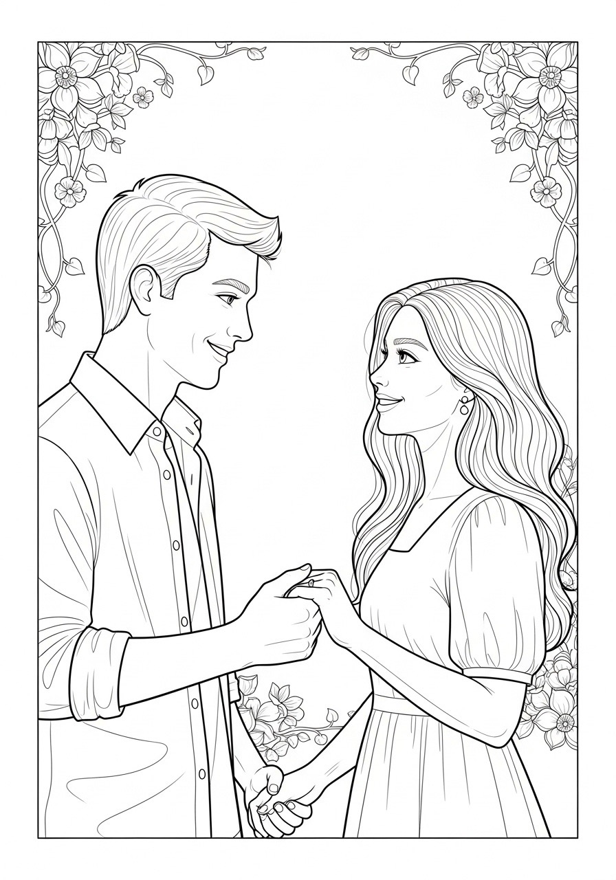 Desenho para Colorir para Adultos de um casal apaixonado