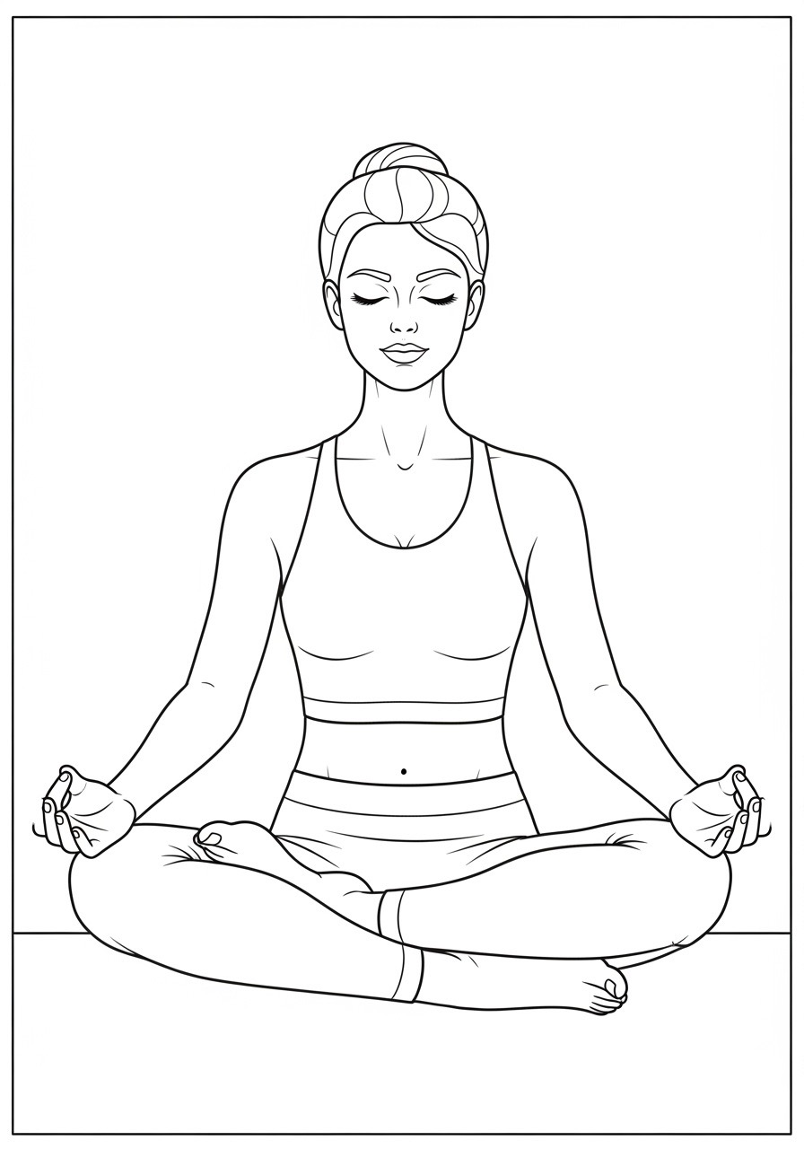 Desenho para Colorir para Adultos de uma mulher meditando