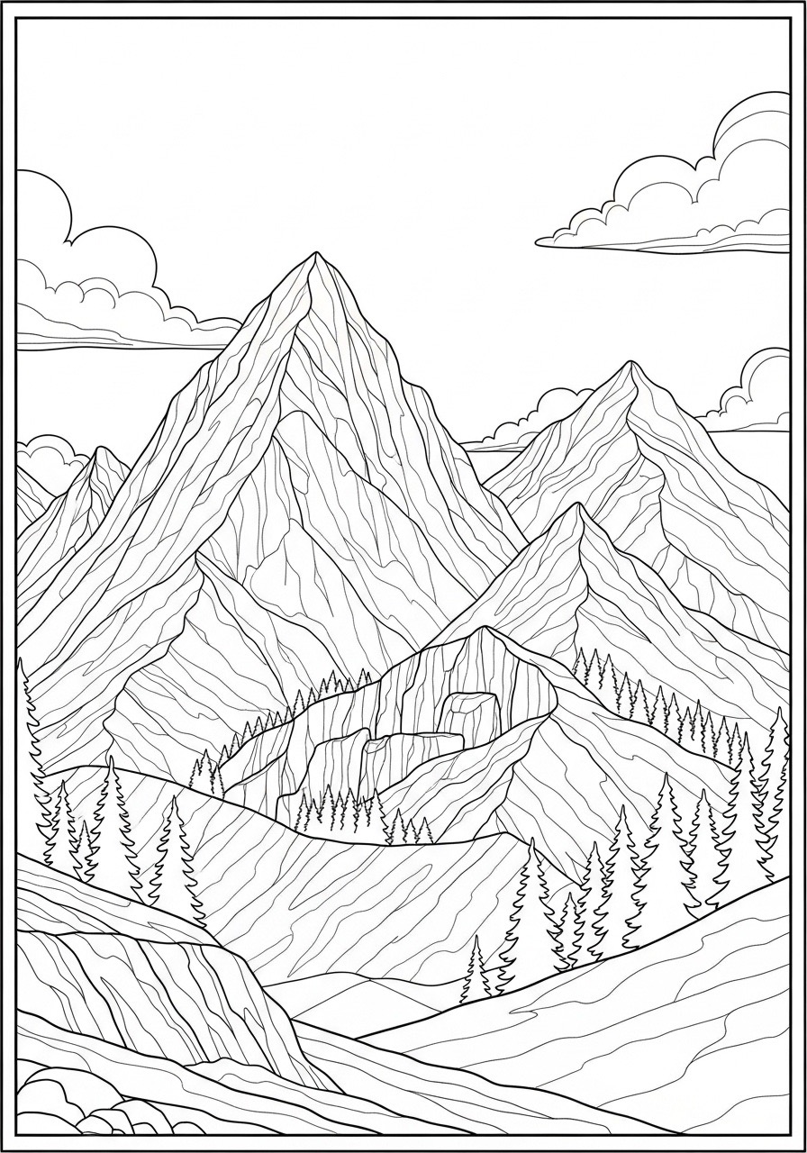 Desenho para Colorir para Adultos de montanhas para colorir
