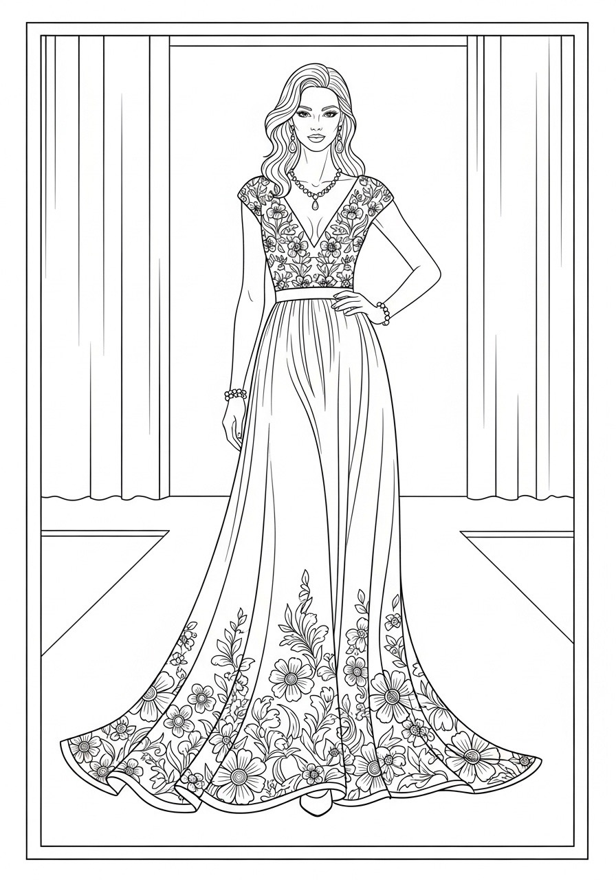 Desenho para Colorir para Adultos de um vestido elegante