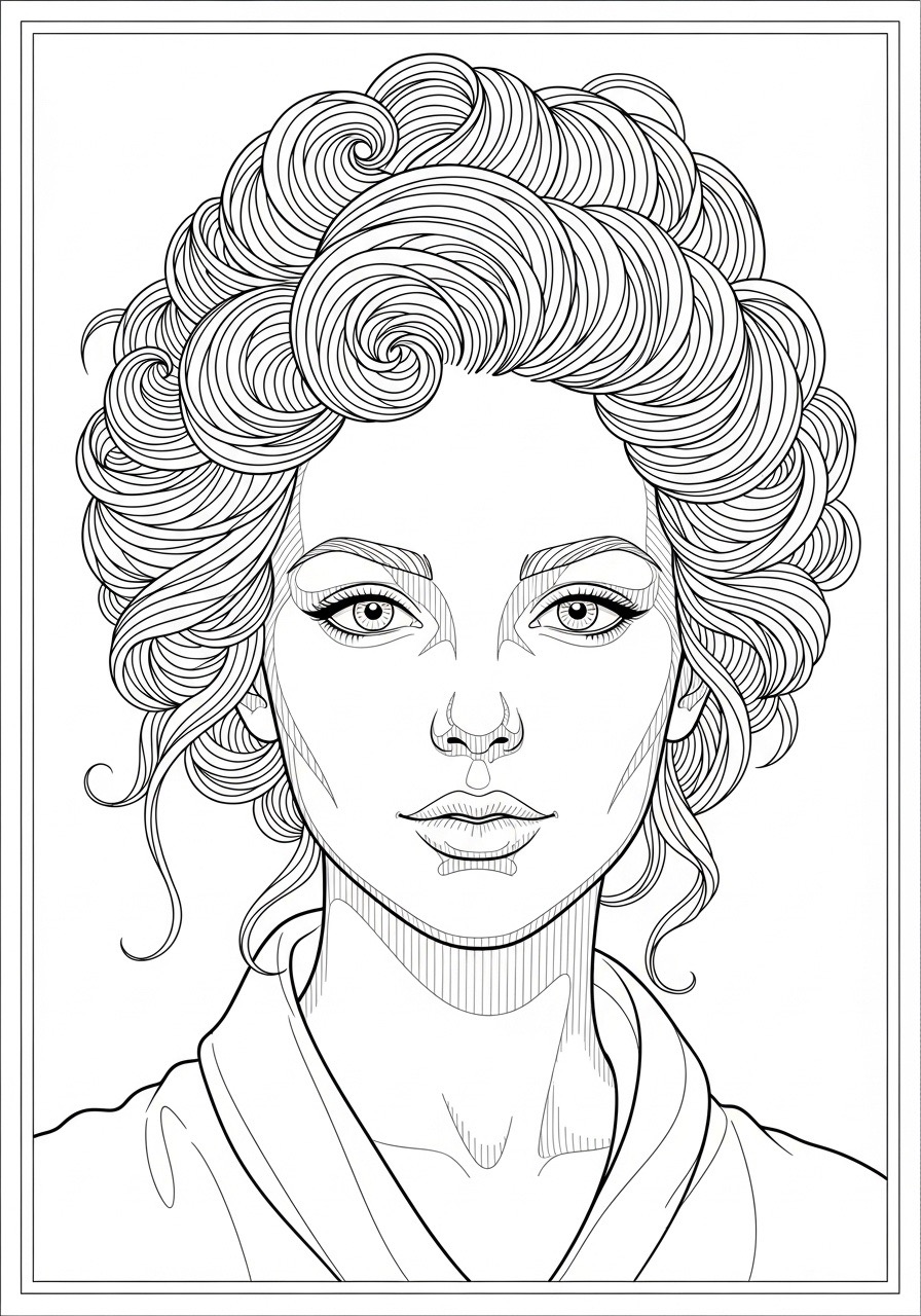 Desenho para Colorir para Adultos de uma mulher com cabelos volumosos
