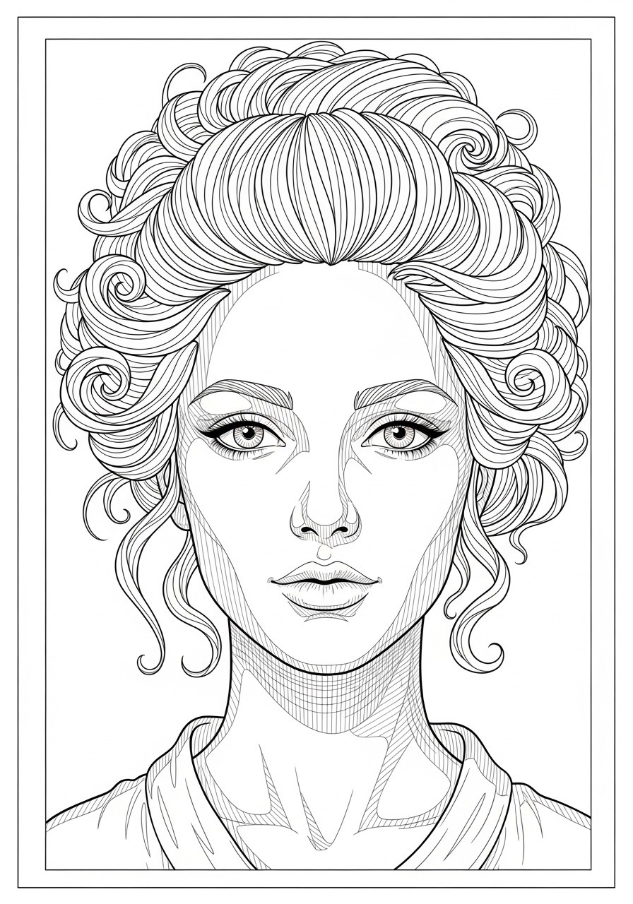 Desenho para Colorir para Adultos de uma mulher com cabelos cacheados