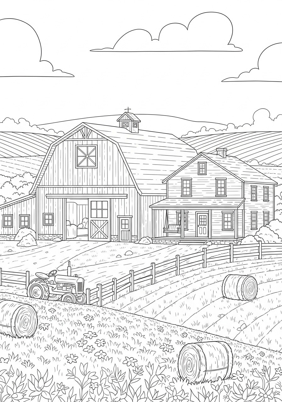 Desenho para Colorir para Adultos de uma fazenda para colorir