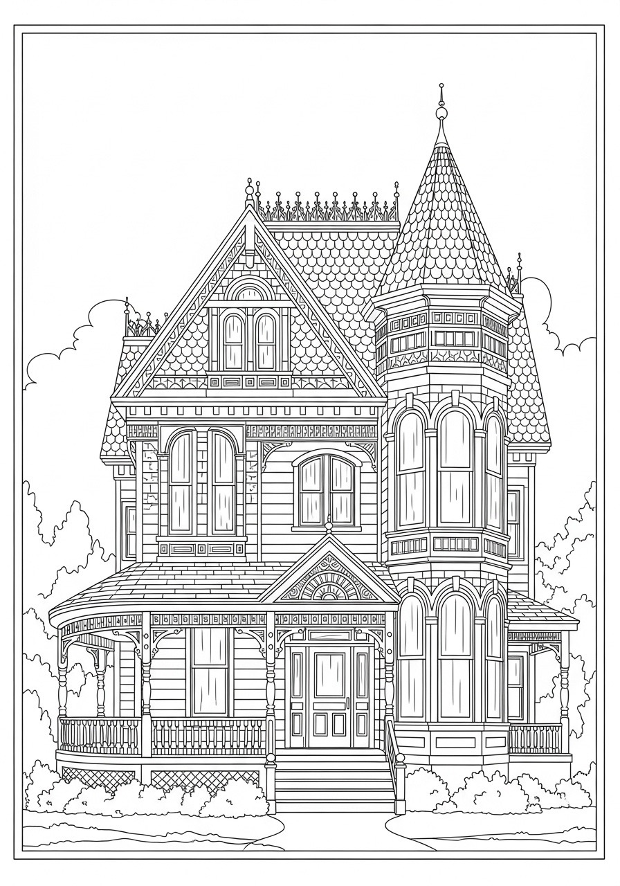 Desenho para Colorir para Adultos de uma casa vitoriana