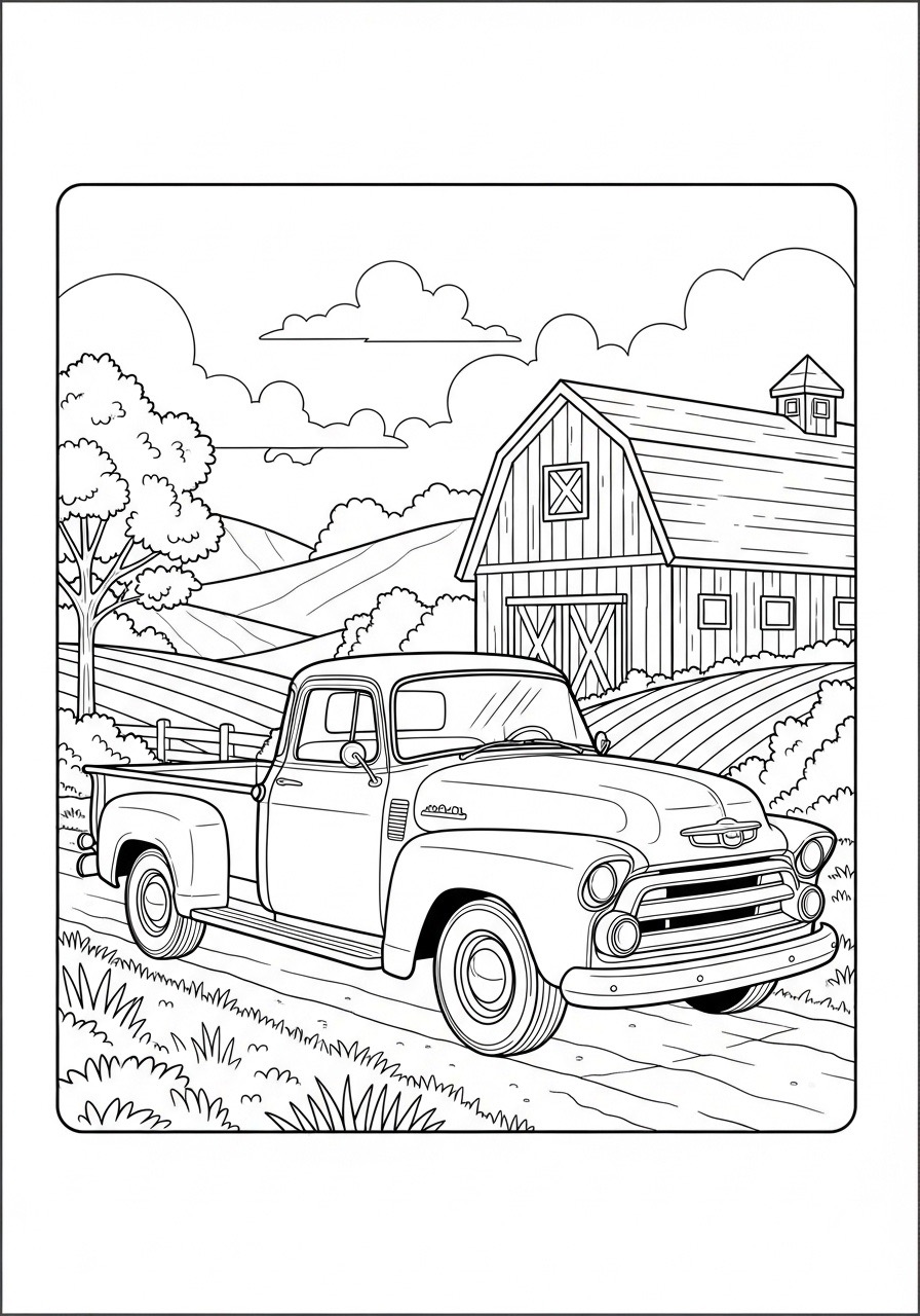 Desenho para Colorir para Adultos de um caminhão em paisagem