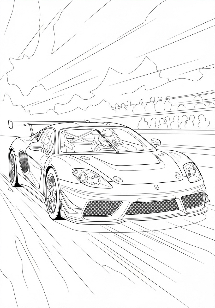 Desenho para Colorir para Adultos de um carro esportivo em movimento