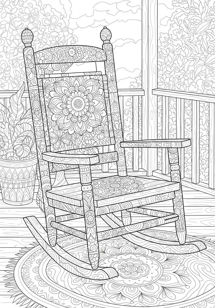 Desenho para Colorir para Adultos de uma cadeira de balanço