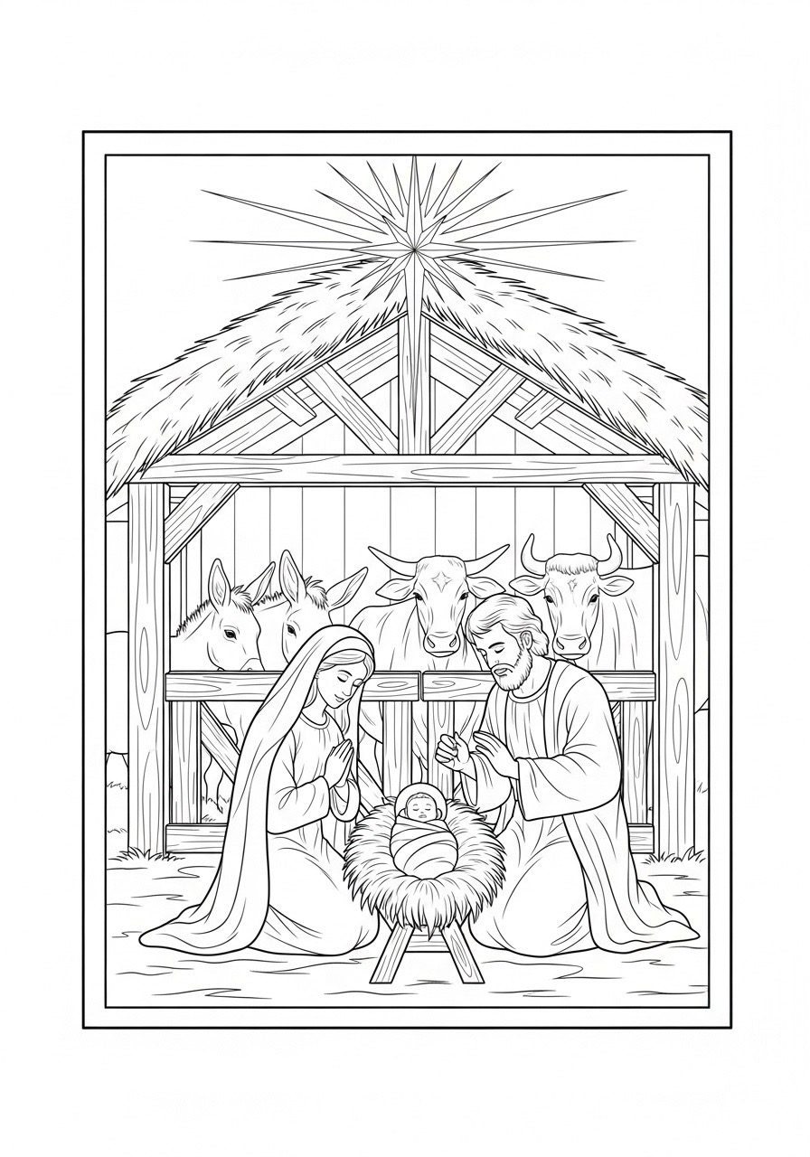 Desenho de Bebê em Manjedoura para colorir