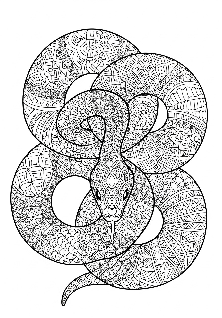 Desenho para Colorir para Adultos de uma cobra decorativa