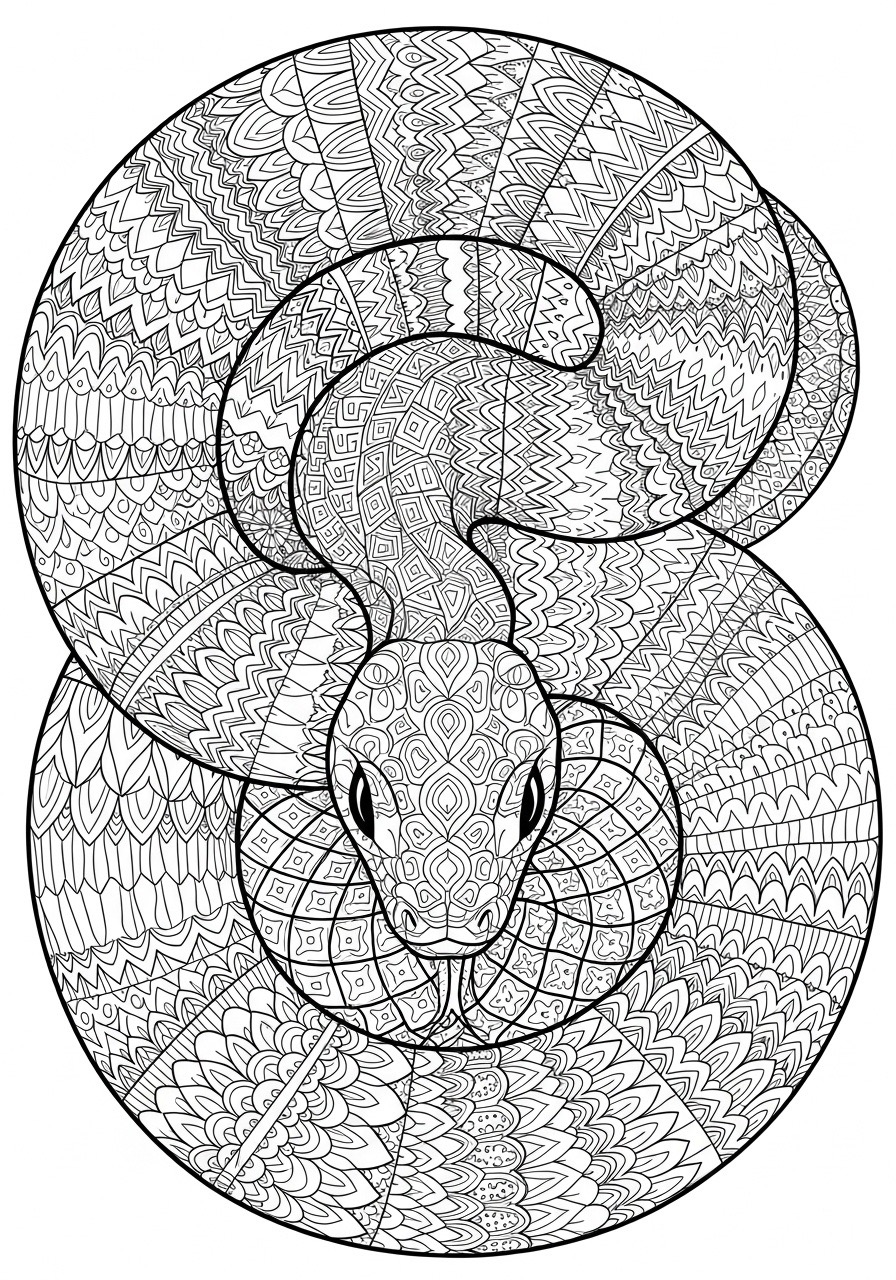 Desenho para Colorir para Adultos de uma cobra detalhada