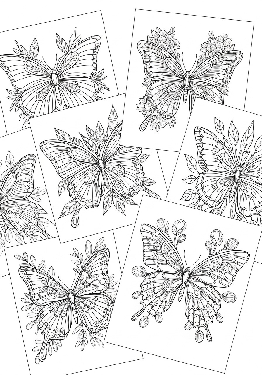 Desenho para Colorir para Adultos de borboletas detalhadas