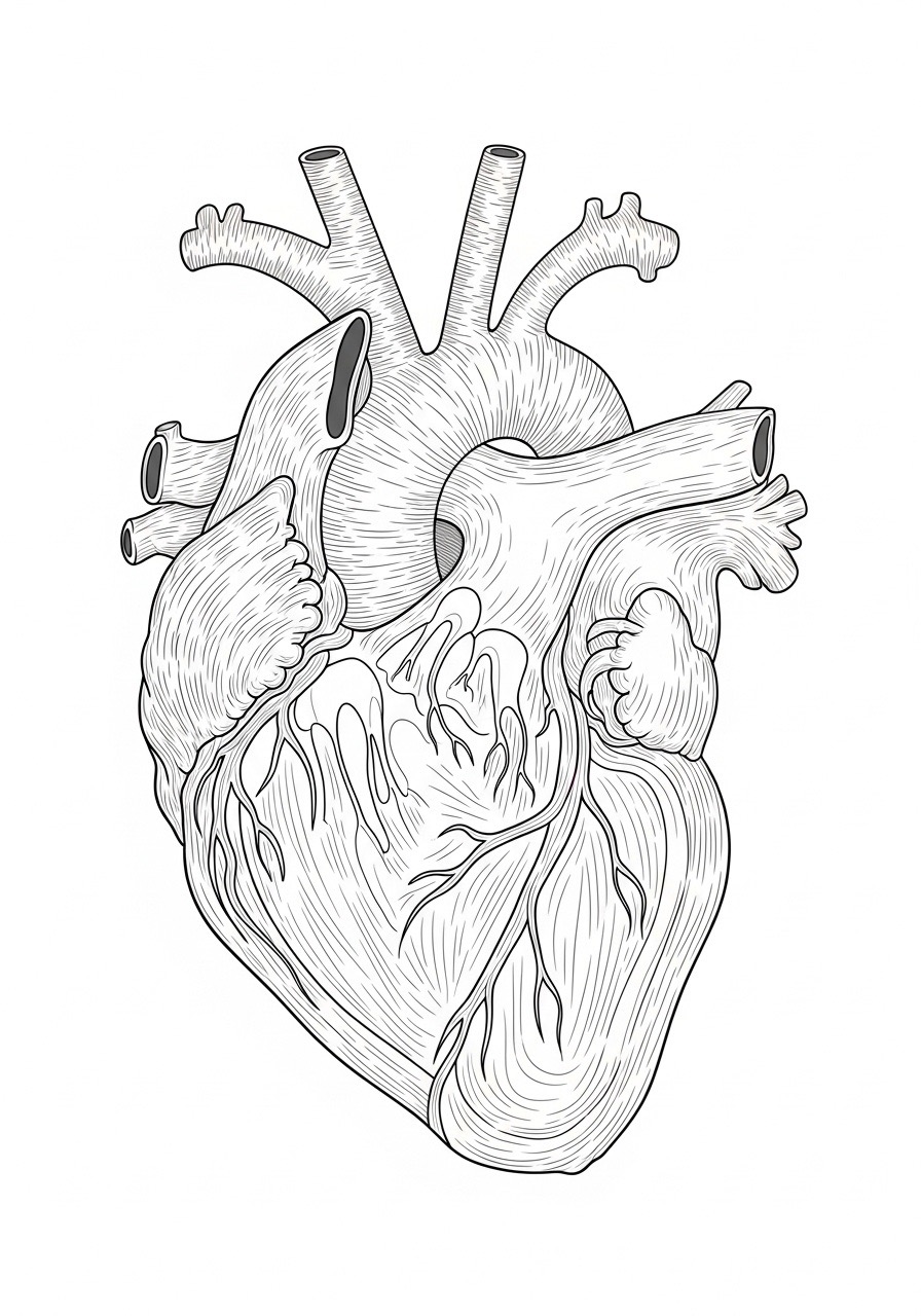 Desenho para Colorir para Adultos de um coração realista