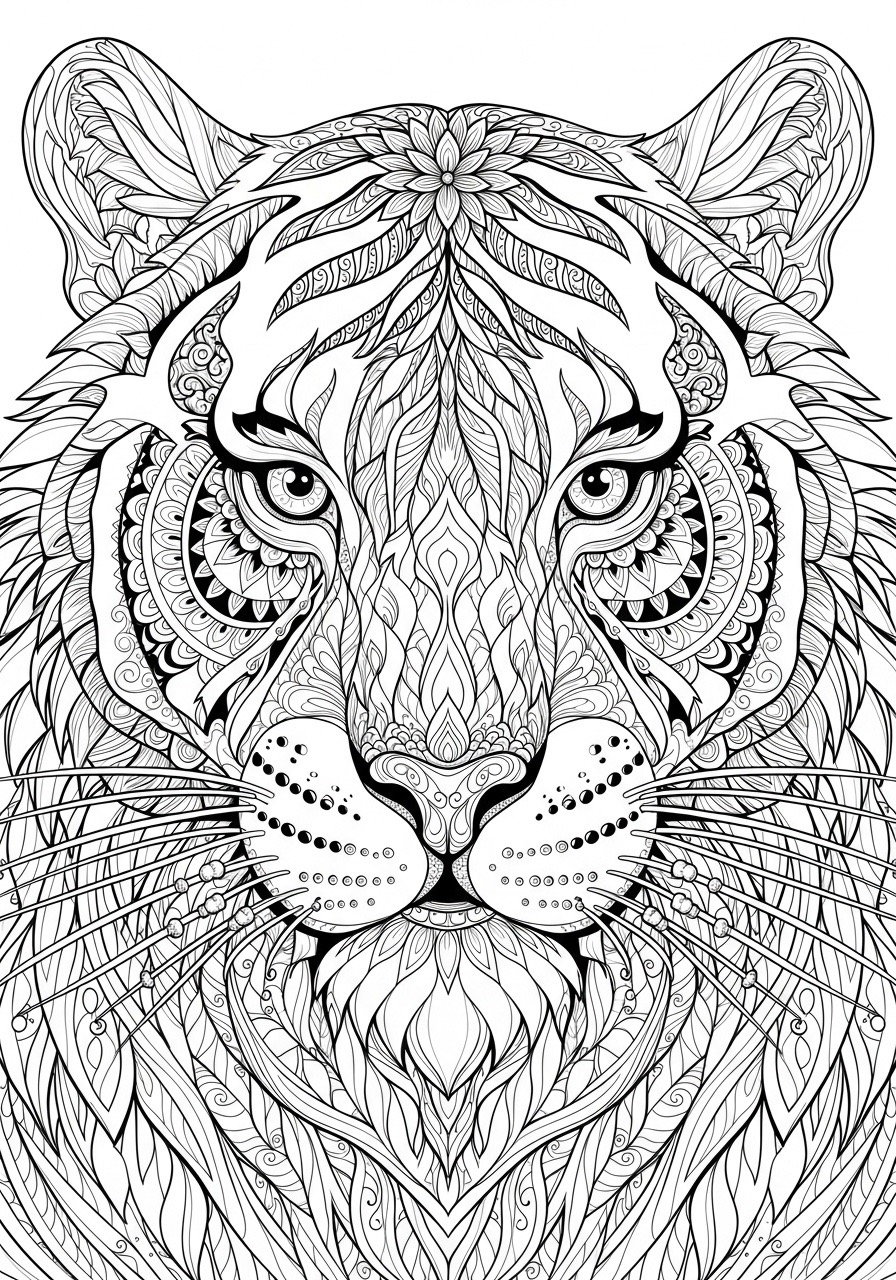 Desenho para Colorir para Adultos de uma cabeça de tigre