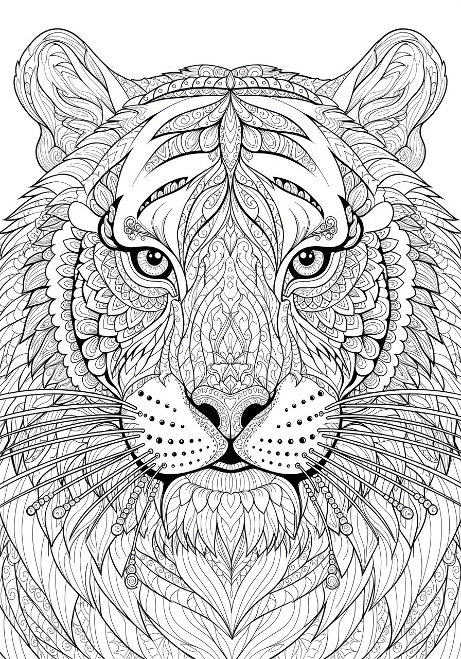 Desenho para Colorir para Adultos de uma cabeça de tigre