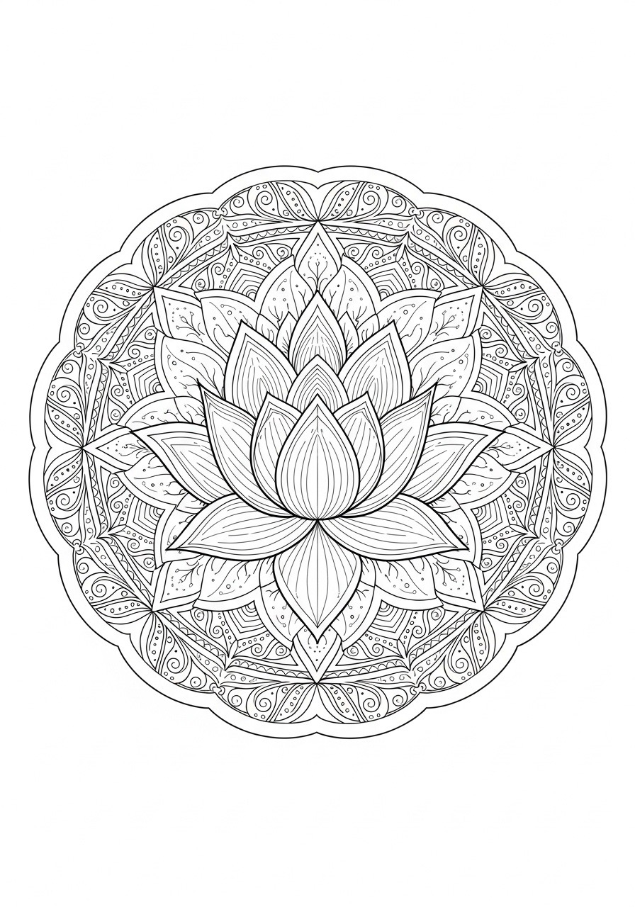 Desenho para Colorir para Adultos de uma flor de lótus