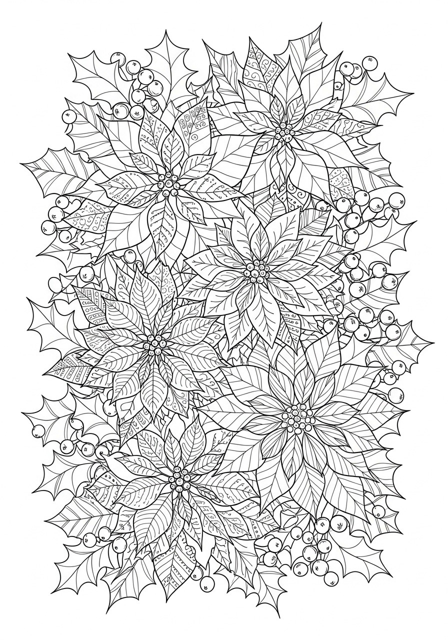 Desenho para Colorir para Adultos de flores natalinas