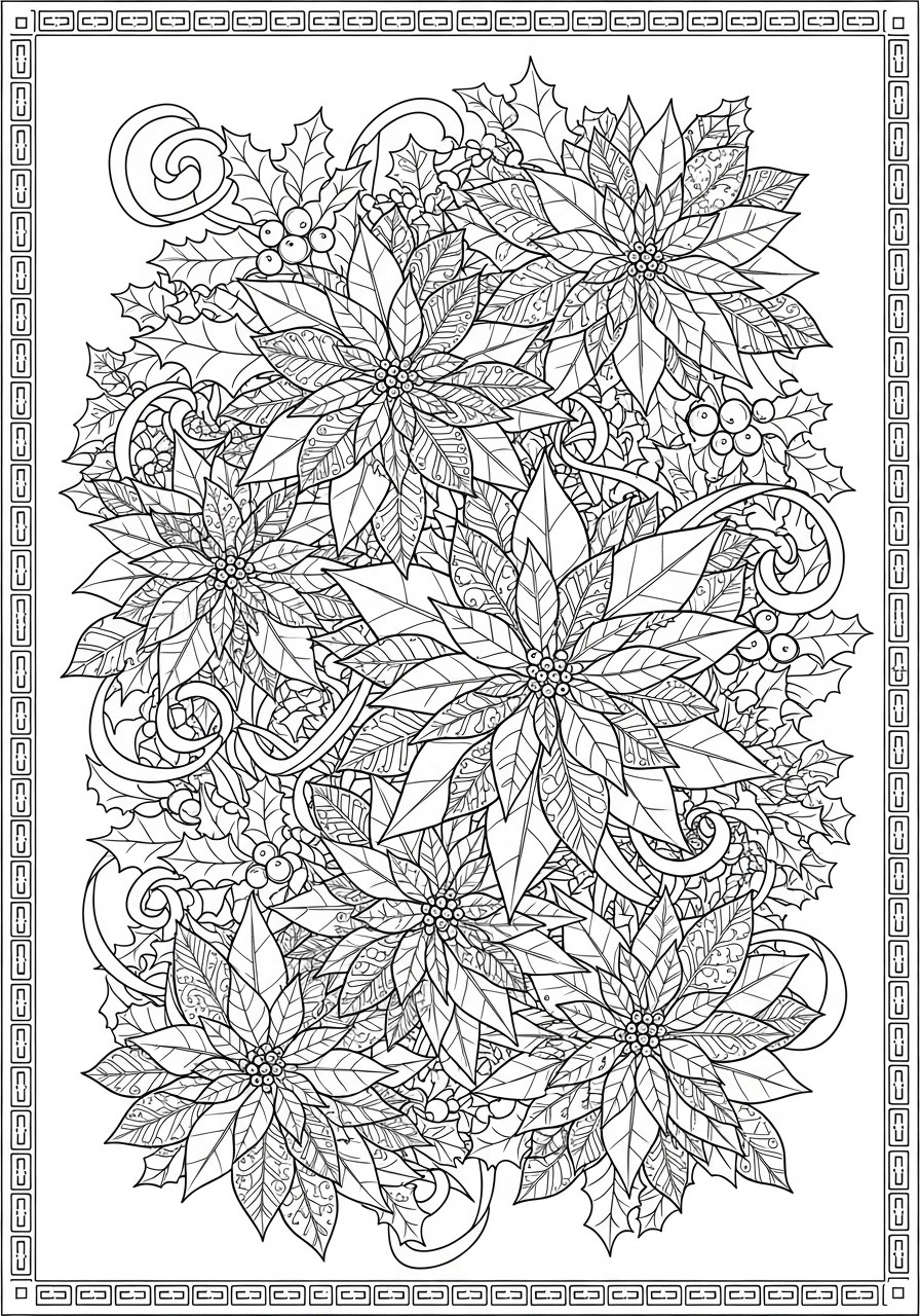 Desenho para Colorir para Adultos de flores e folhas