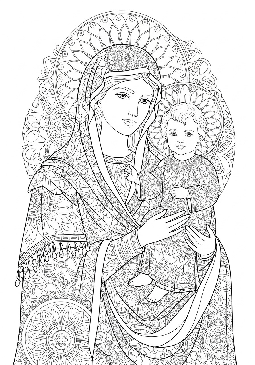 Desenho para Colorir para Adultos de uma mãe com a criança