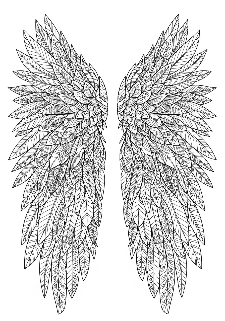 Desenho para Colorir para Adultos de asas detalhadas