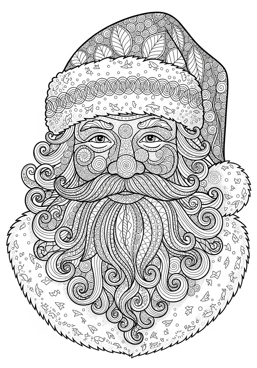 Desenho para Colorir para Adultos de um Papai Noel estilizado