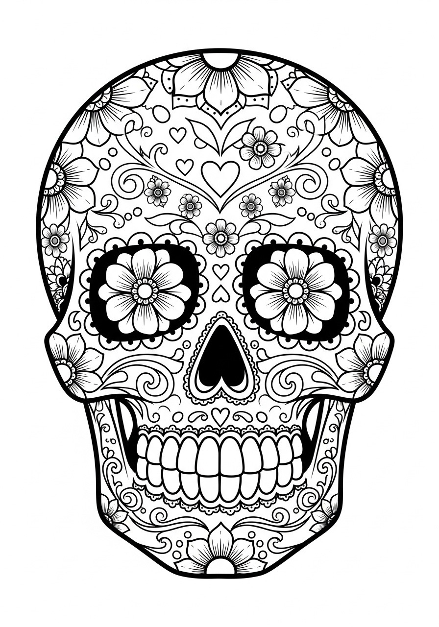 Desenho para Colorir para Adultos de um crânio decorado