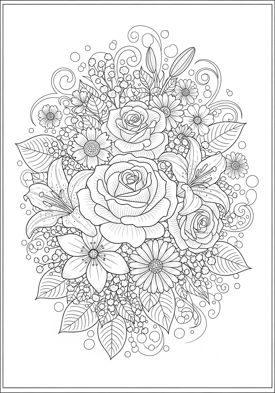 Desenho para Colorir para Adultos de flores detalhadas