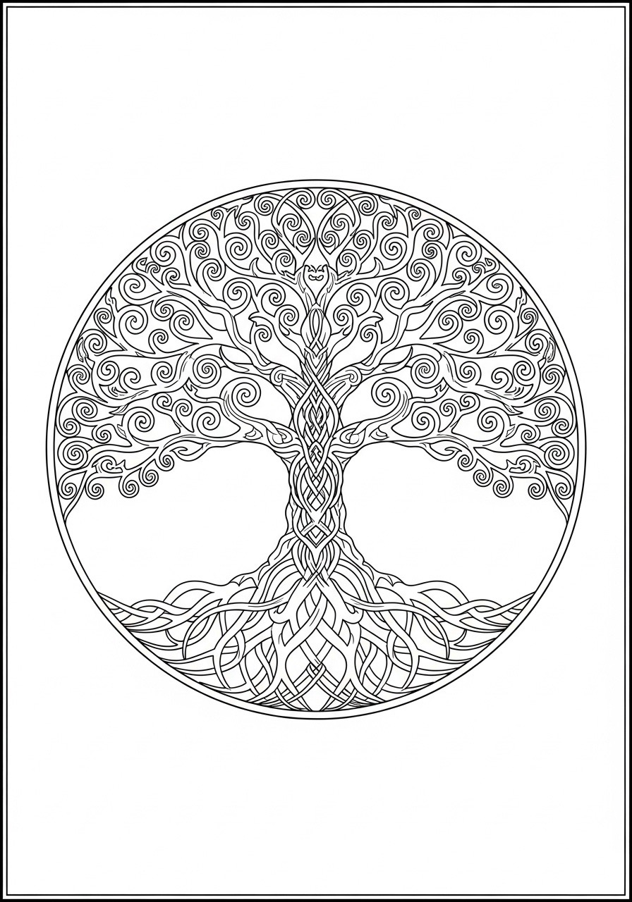 Desenho para Colorir para Adultos de uma árvore intricada