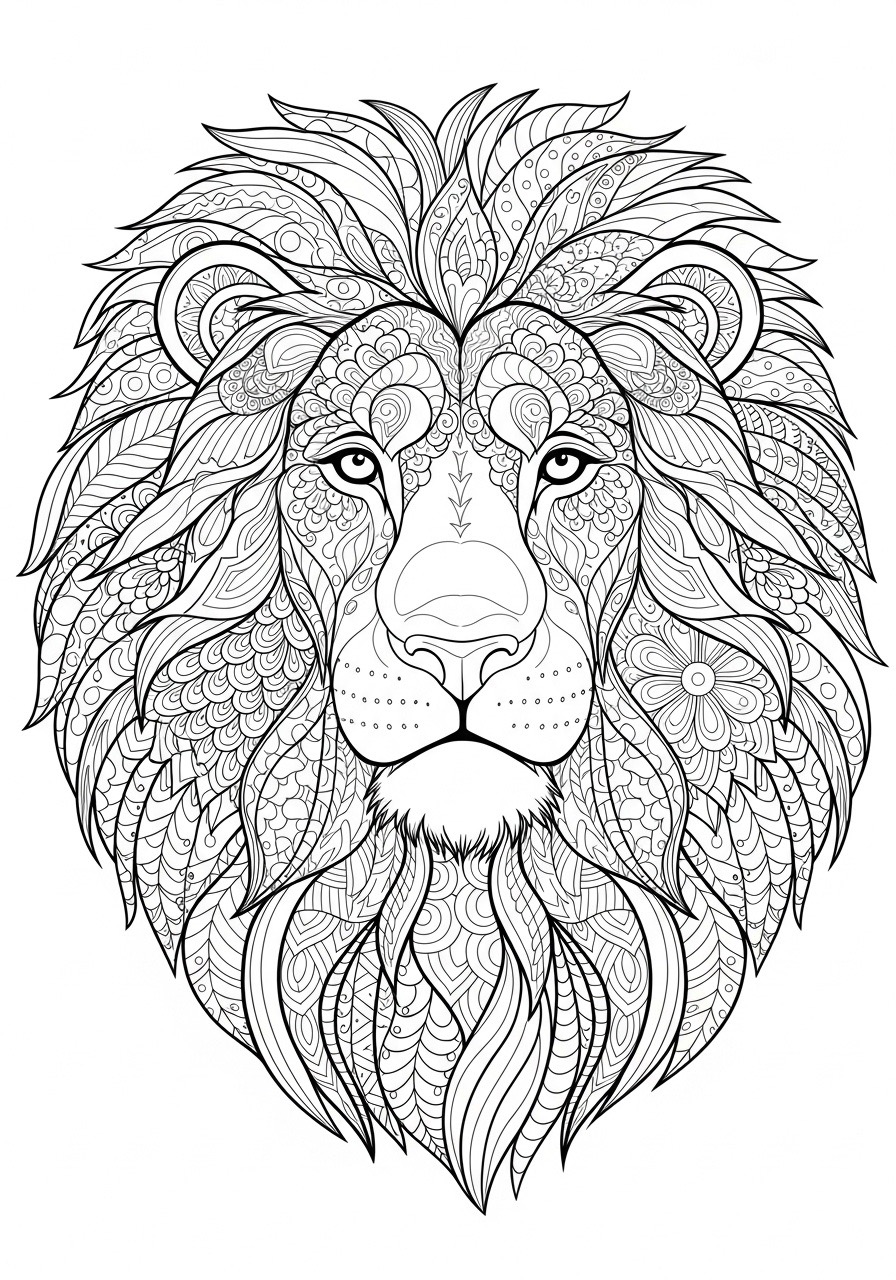 Desenho para Colorir para Adultos de um leão intrincado