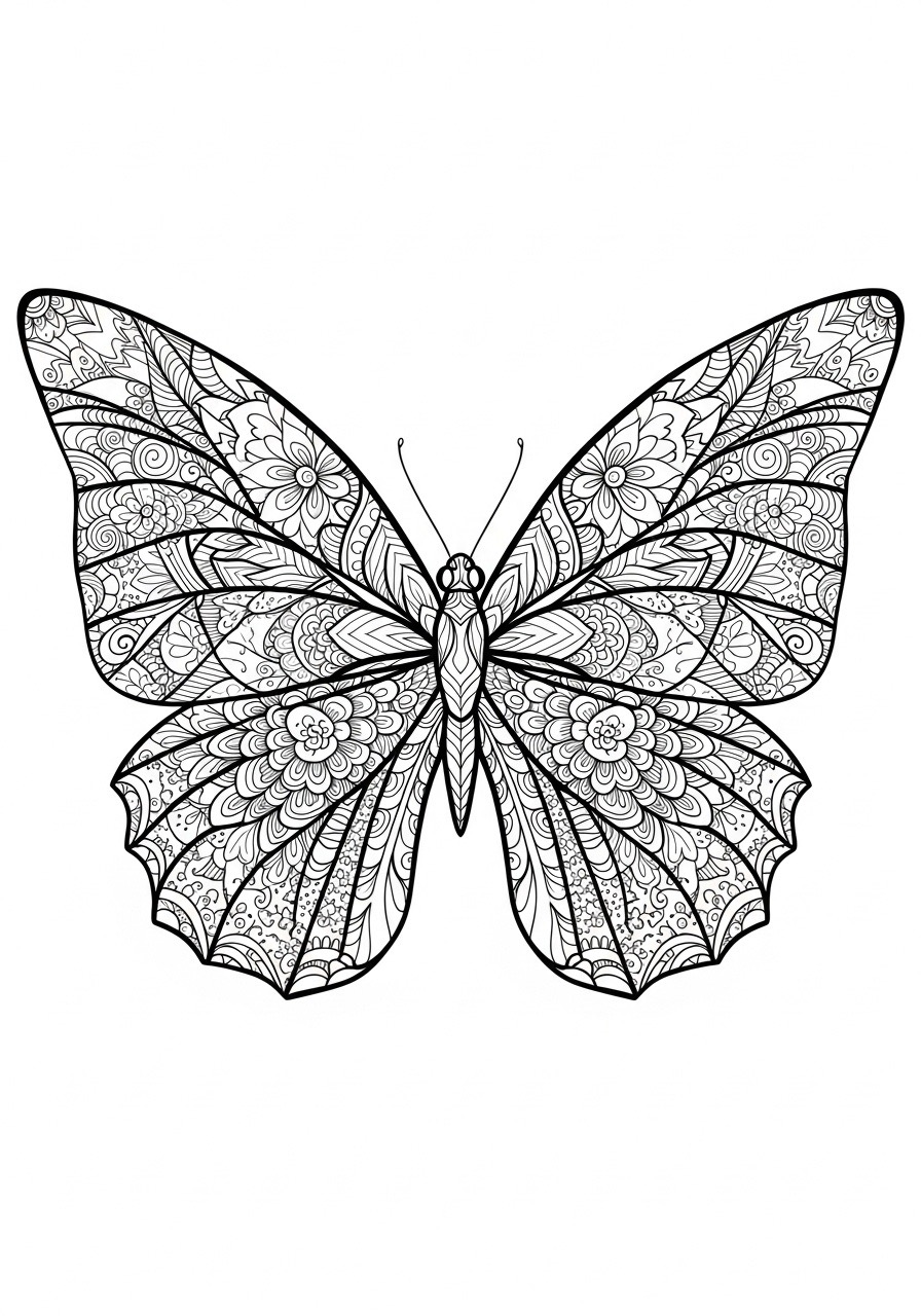 Desenho para Colorir para Adultos de uma borboleta detalhada