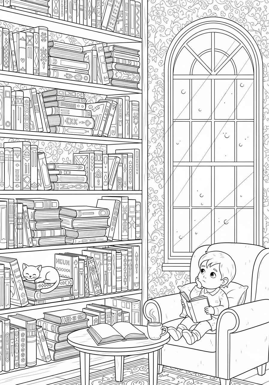 Desenho para Colorir para Adultos de uma criança lendo