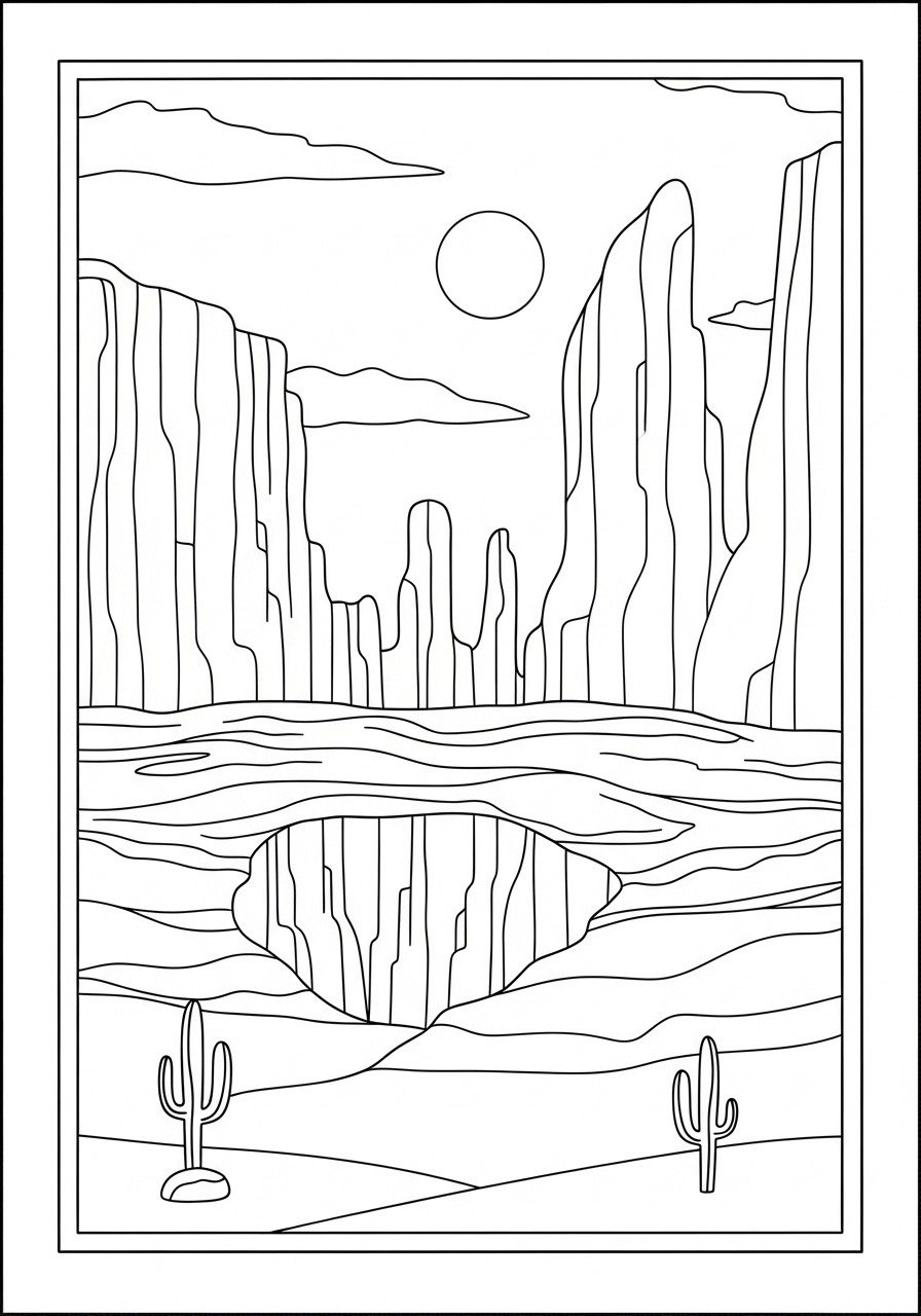 Desenho para Colorir para Adultos de uma paisagem desértica