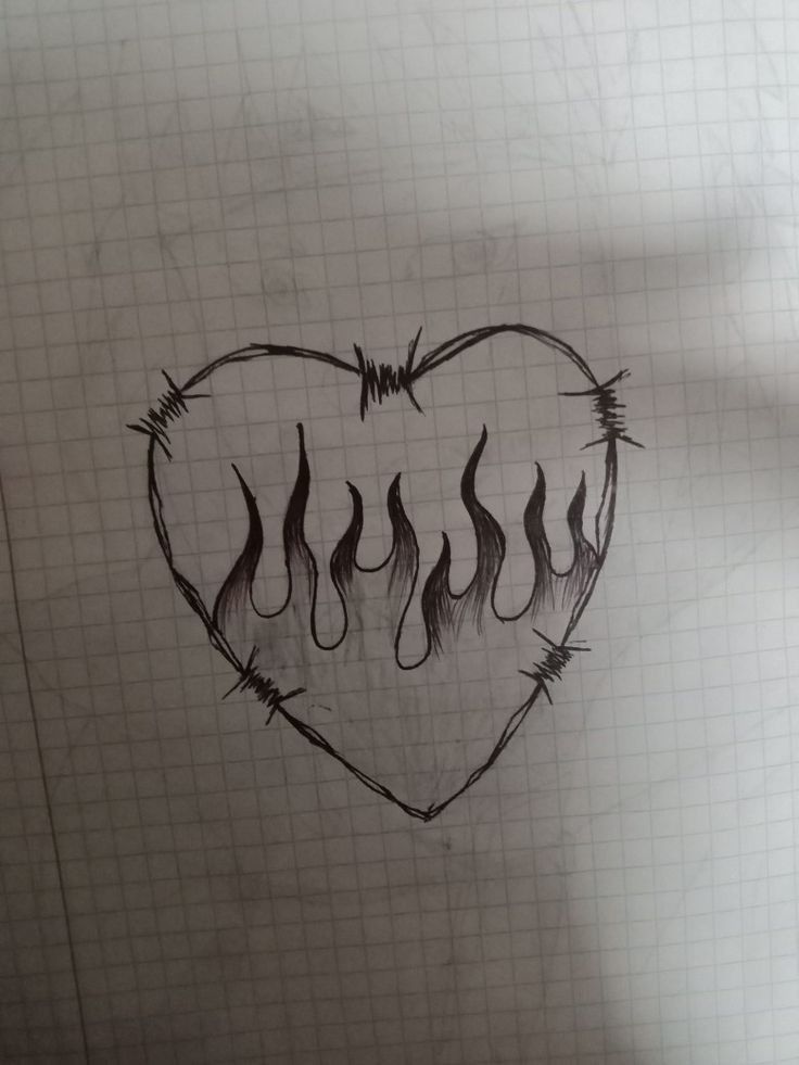 Desenho de Cria: Coração em Chamas para desenhar fácil