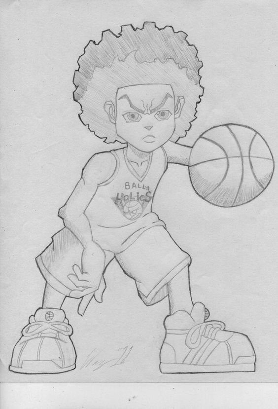 Desenho de Cria: Menino com bola de basquete para desenhar