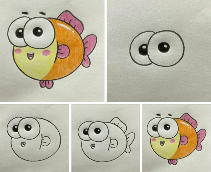 Desenho para Desenhar Passo a Passo: Peixe fofo sorridente