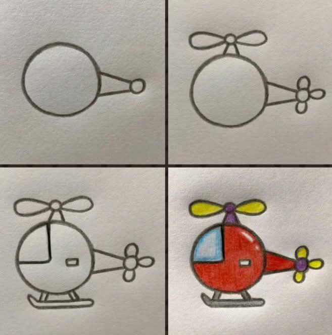 Desenho para Desenhar Passo a Passo de um helicóptero colorido