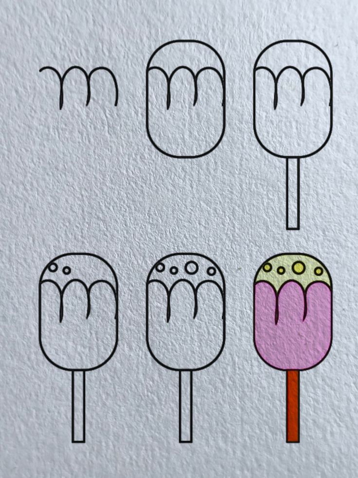 Desenho para Desenhar Passo a Passo: Sorvete colorido em etapas