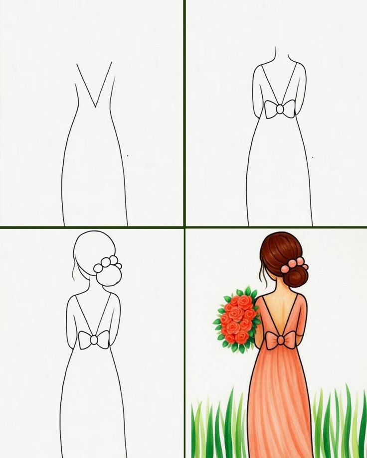 Desenho para Desenhar Passo a Passo de vestido e flores