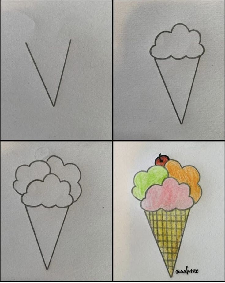 Desenho para Desenhar Passo a Passo: Casquinha de sorvete colorido