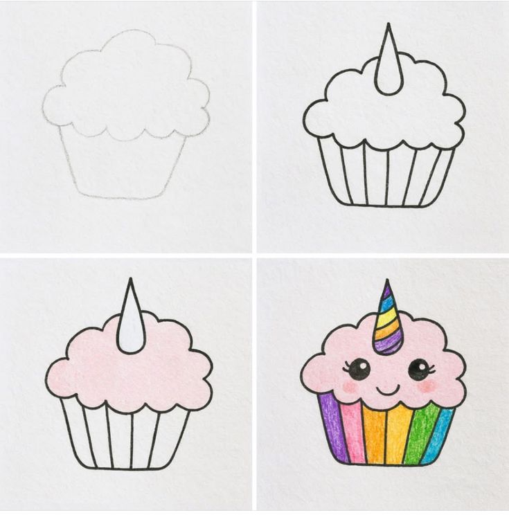 Desenho para Desenhar Passo a Passo: Cupcake colorido com chifre