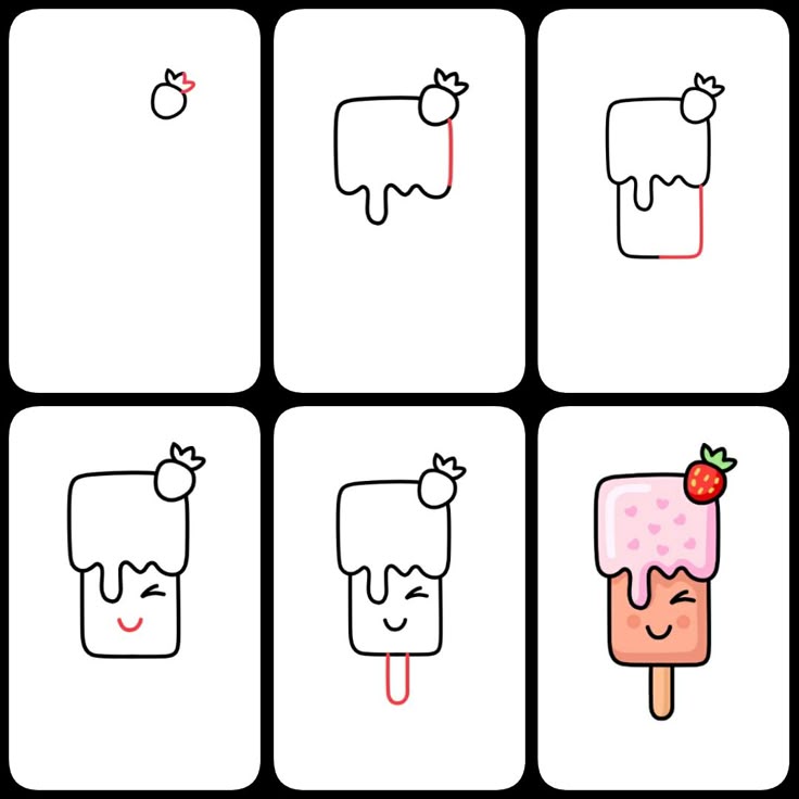 Desenho para Desenhar Passo a Passo: Sorvete derretido com morango