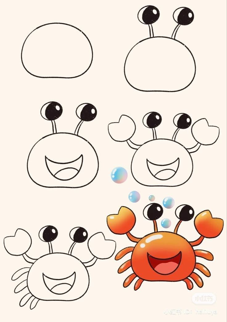 Desenho Passo a Passo para Desenhar Caranguejo Fofo