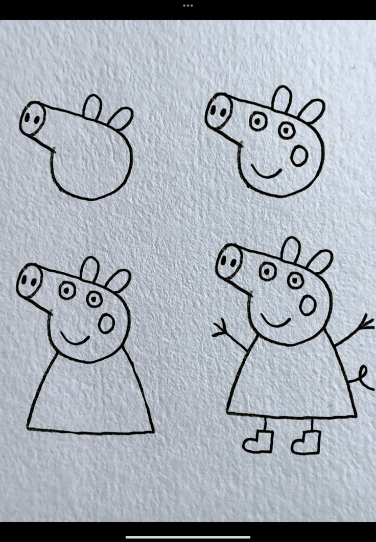 Desenho para Desenhar Passo a Passo: Peppa Pig em quatro etapas