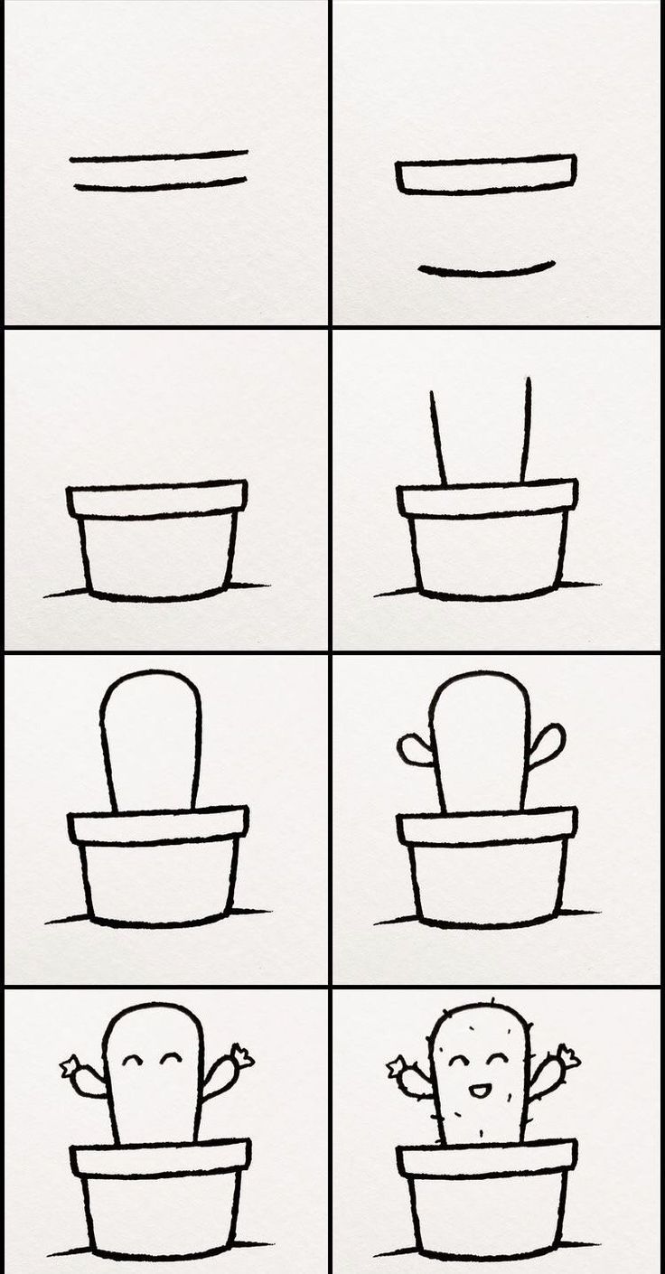 Desenho para Desenhar Passo a Passo: Cacto feliz no vaso