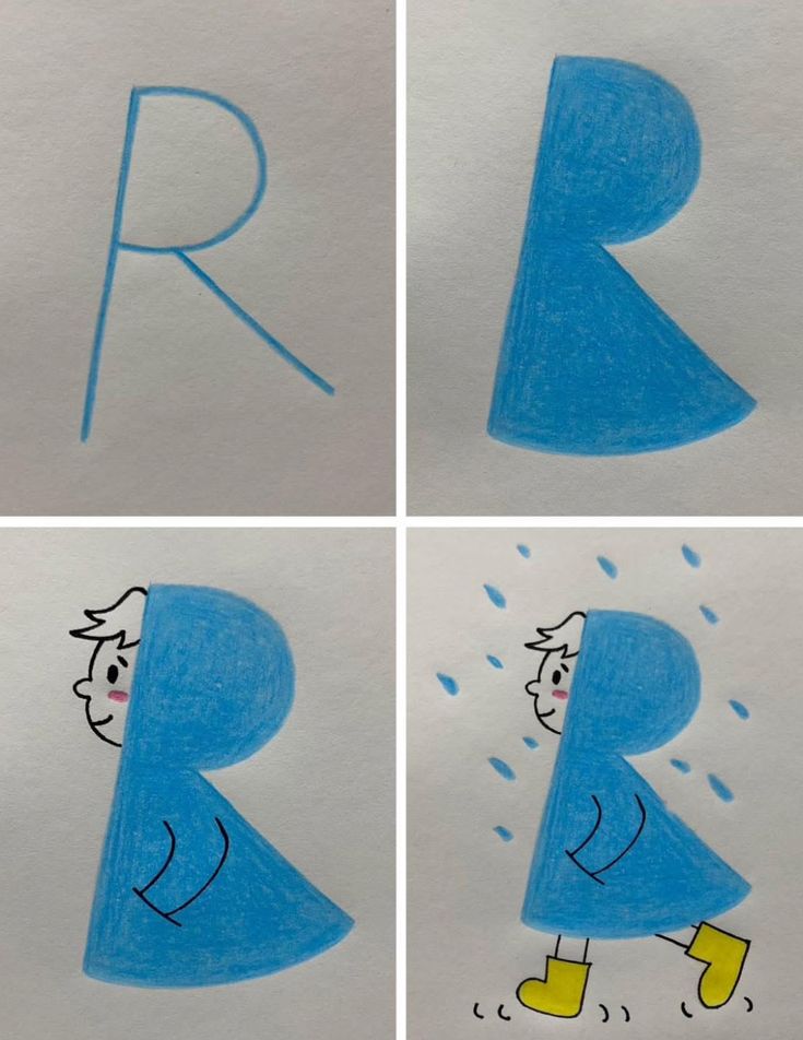 Desenho para Desenhar Passo a Passo: Letra R com chuva