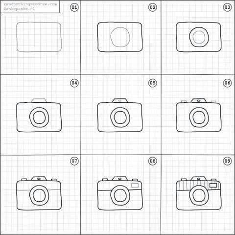Desenho para Desenhar Passo a Passo: Câmera fotográfica simples